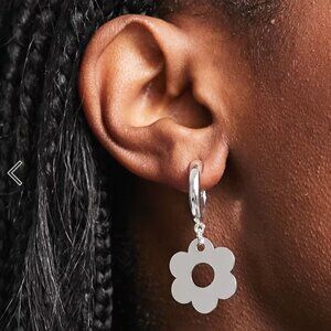 Monki flower drop hoop earrings in silver